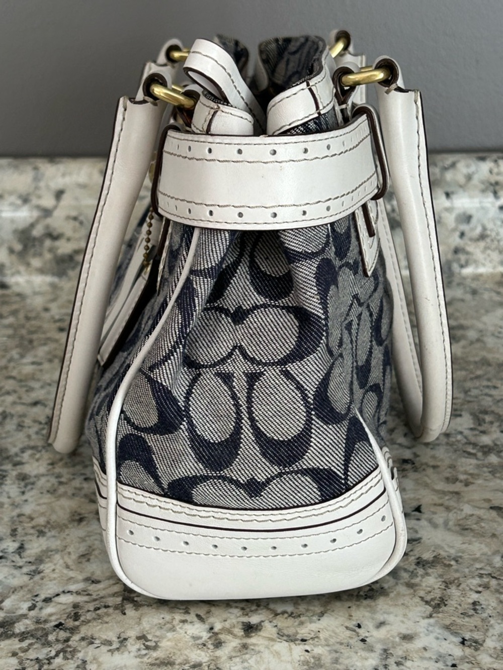 Coach Signature Rare Denim Collection Optic Blue White Hampton Satchel Handbag - Picture 6 of 16